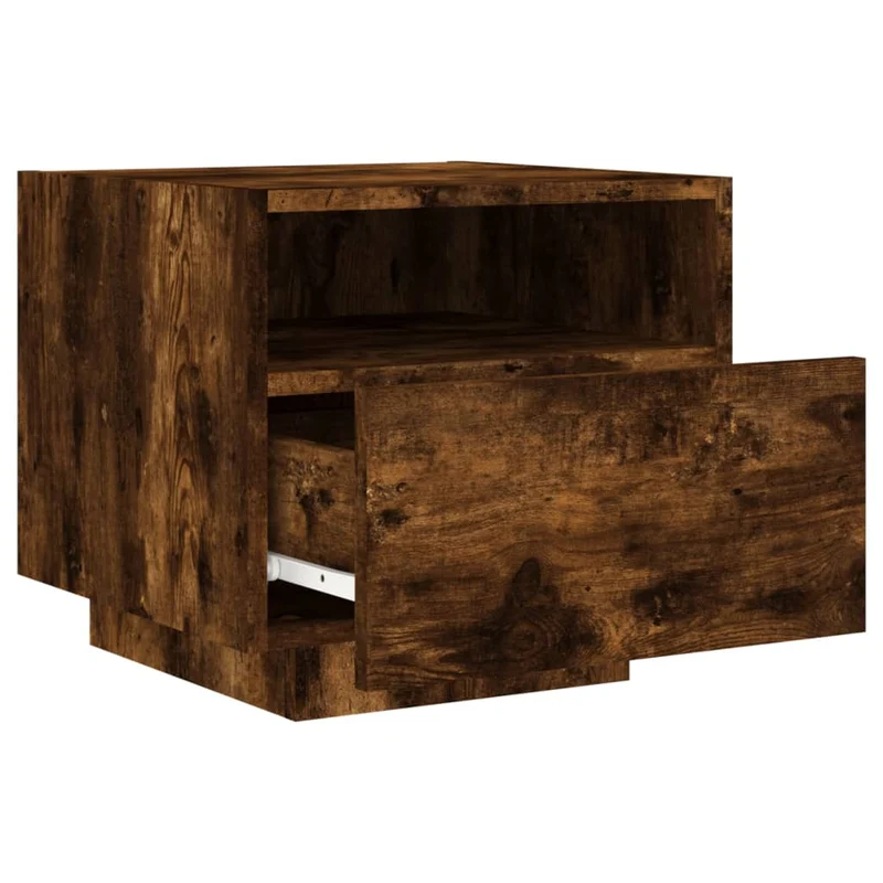 Lot de 2 table de chevet avec tiroir et lumières LED RVB 40 x 39 x 37 cm en bois d'ingénierie marron DEC032827
