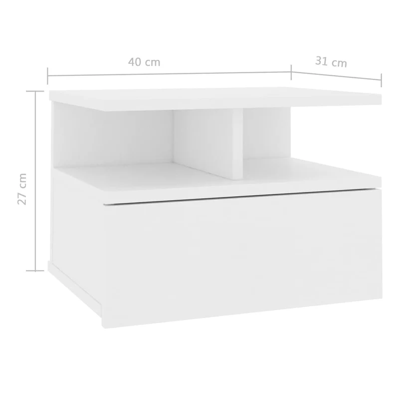 Lot de 2 tables de chevet mural 40 x 31 x 27 cm avec tiroir en bois ingénierie blanc DEC032762