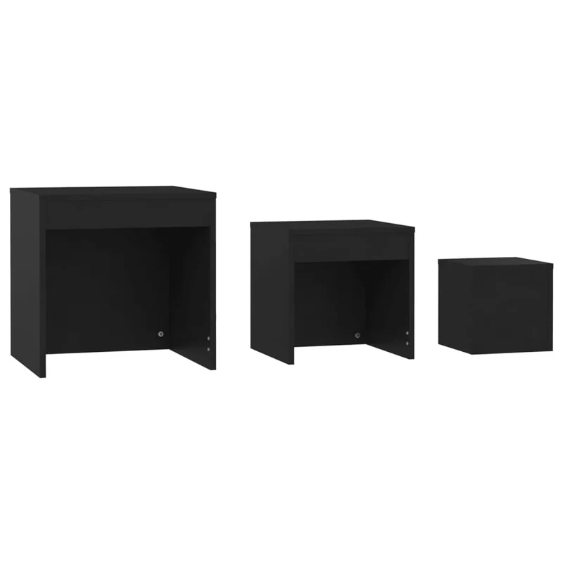 Lot de 3 tables d'appoint gigognes bout de canapé support de plante en aggloméré noir DEC032730