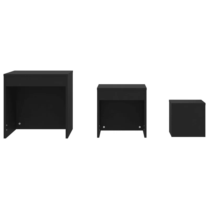 Lot de 3 tables d'appoint gigognes bout de canapé support de plante en aggloméré noir DEC032730