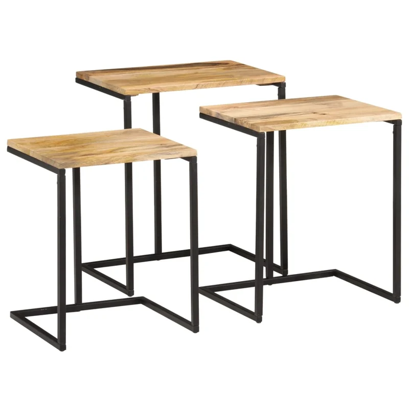 Lot de 3 tables d'appoint gigognes en bois massif d'acacia et fer DEC032707