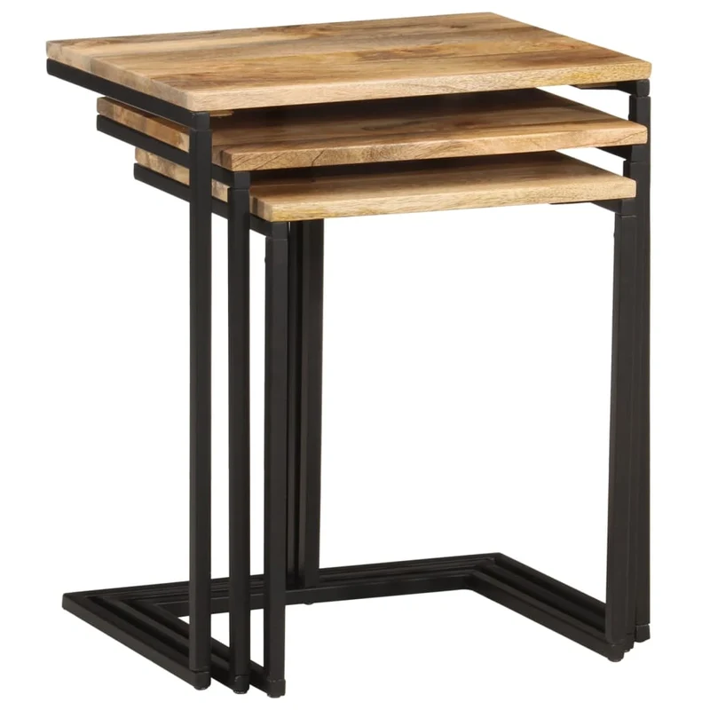Lot de 3 tables d'appoint gigognes en bois massif d'acacia et fer DEC032707