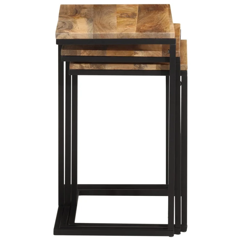 Lot de 3 tables d'appoint gigognes en bois massif d'acacia et fer DEC032707