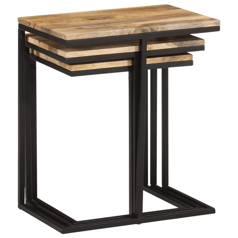 Lot de 3 tables d'appoint gigognes en bois massif d'acacia et fer DEC032707