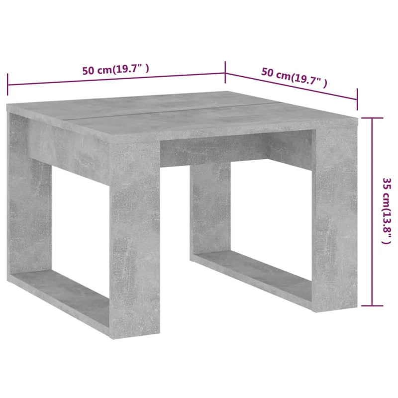 Table d'appoint table basse de salon 50 x 50 x 35 cm bois d’ingénierie couleur gris béton DEC032457