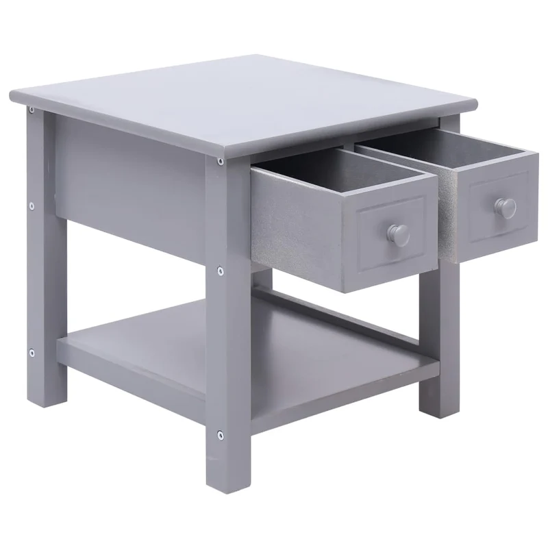 Table d'appoint bout de canapé avec tiroirs 40 x 40 x 40 cm bois de paulownia gris DEC032440