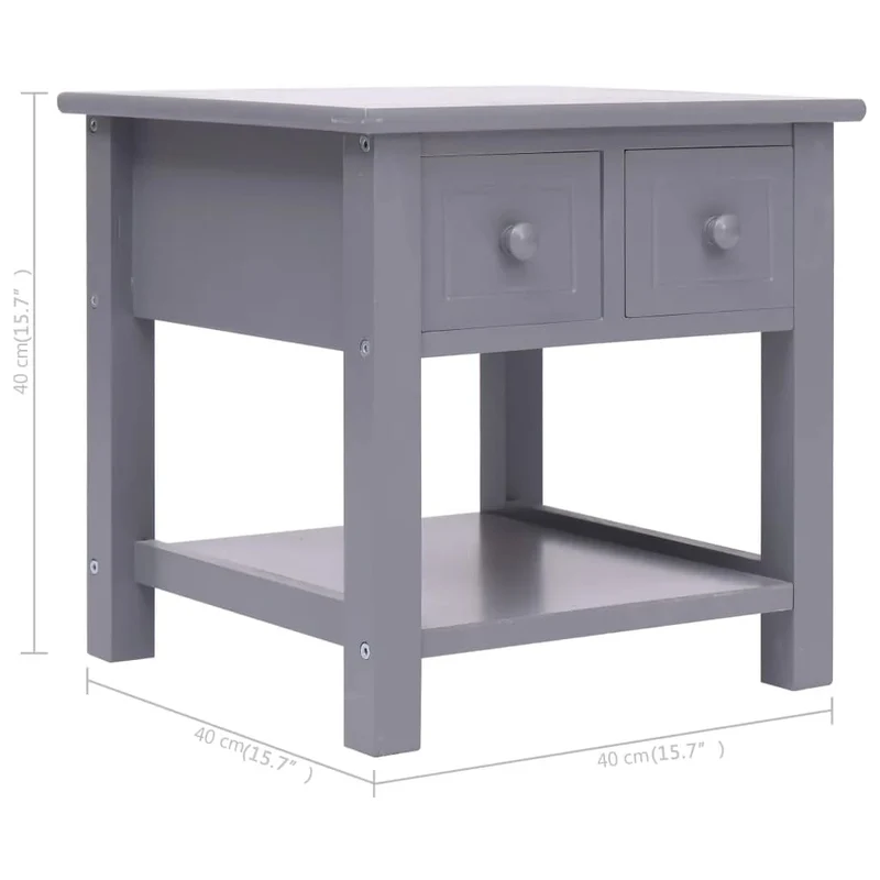 Table d'appoint bout de canapé avec tiroirs 40 x 40 x 40 cm bois de paulownia gris DEC032440