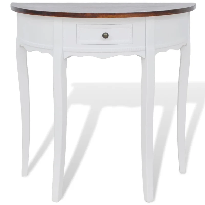 Table d'appoint console d'entrée meuble de salon avec tiroir plateau demi-rond en MDF blanc DEC031629