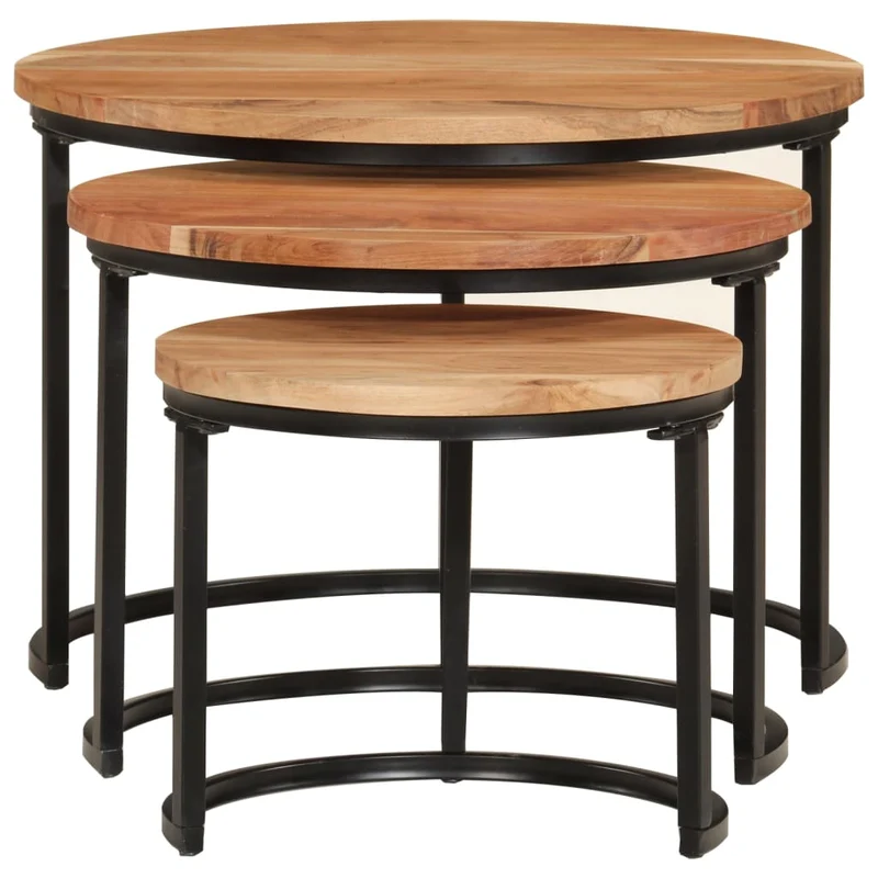 Set de 3 tables basse gigognes en bois massif d'acacia et fer DEC031326
