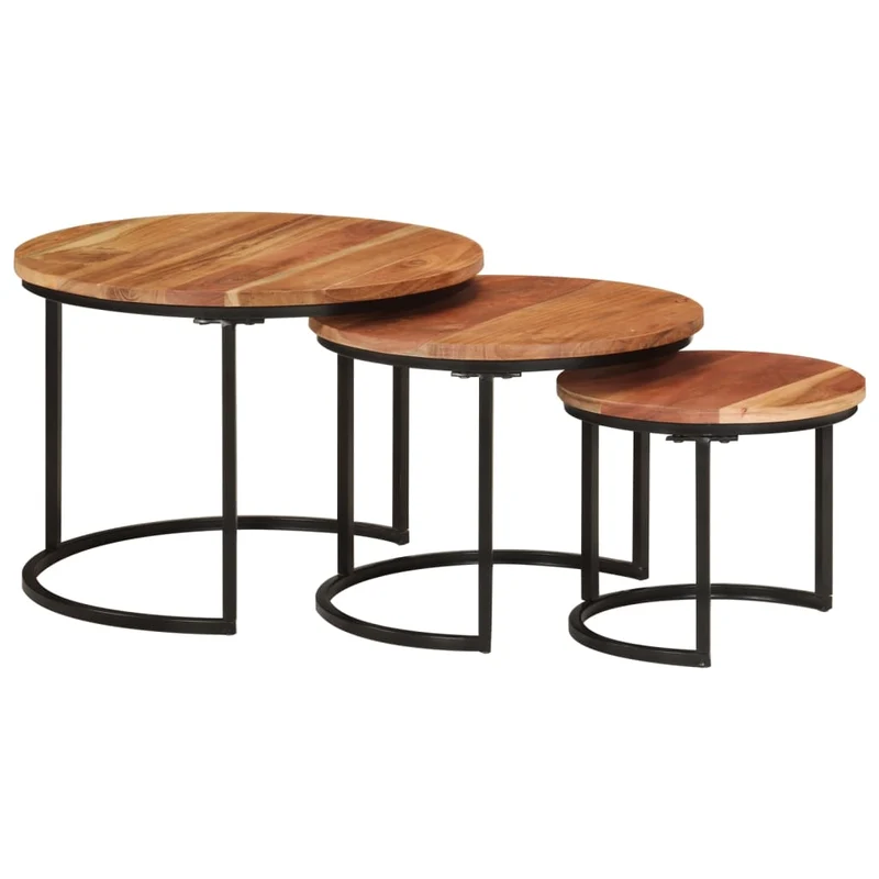 Set de 3 tables basse gigognes en bois massif d'acacia et fer DEC031326