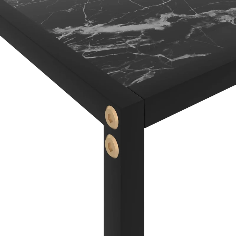 Table console d'entrée fonctionnel et stylé 80 x 35 x 75 cm verre trempé aspect marbre noir et acier DEC032167