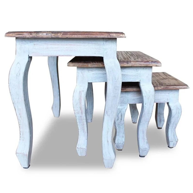 Ensemble de 3 tables basses gigognes en bois d'acajou massif brun DEC031402