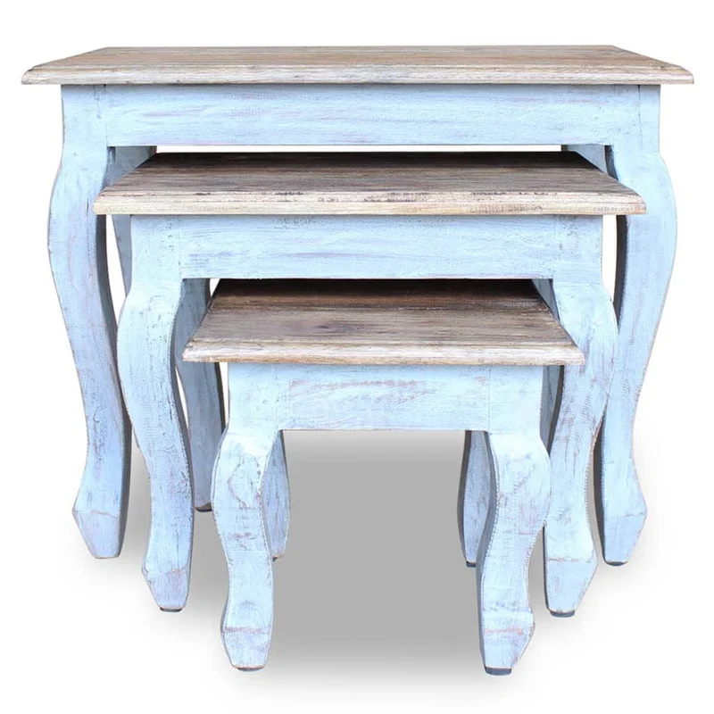 Ensemble de 3 tables basses gigognes en bois d'acajou massif brun DEC031402