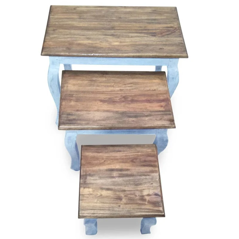 Ensemble de 3 tables basses gigognes en bois d'acajou massif brun DEC031402