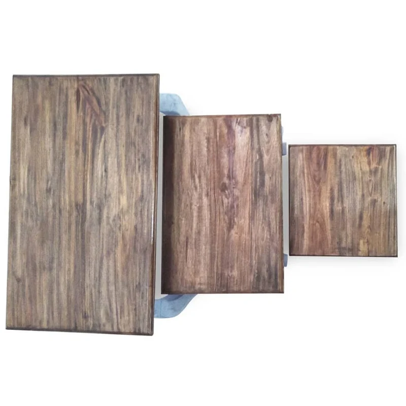 Ensemble de 3 tables basses gigognes en bois d'acajou massif brun DEC031402