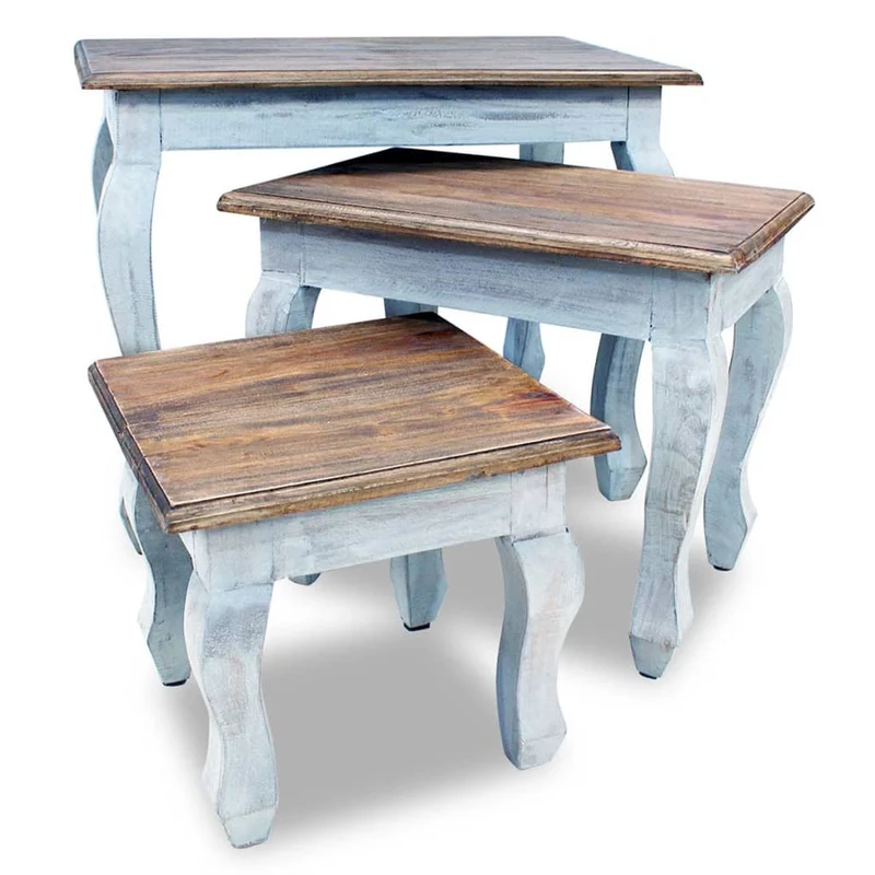 Ensemble de 3 tables basses gigognes en bois d'acajou massif brun DEC031402