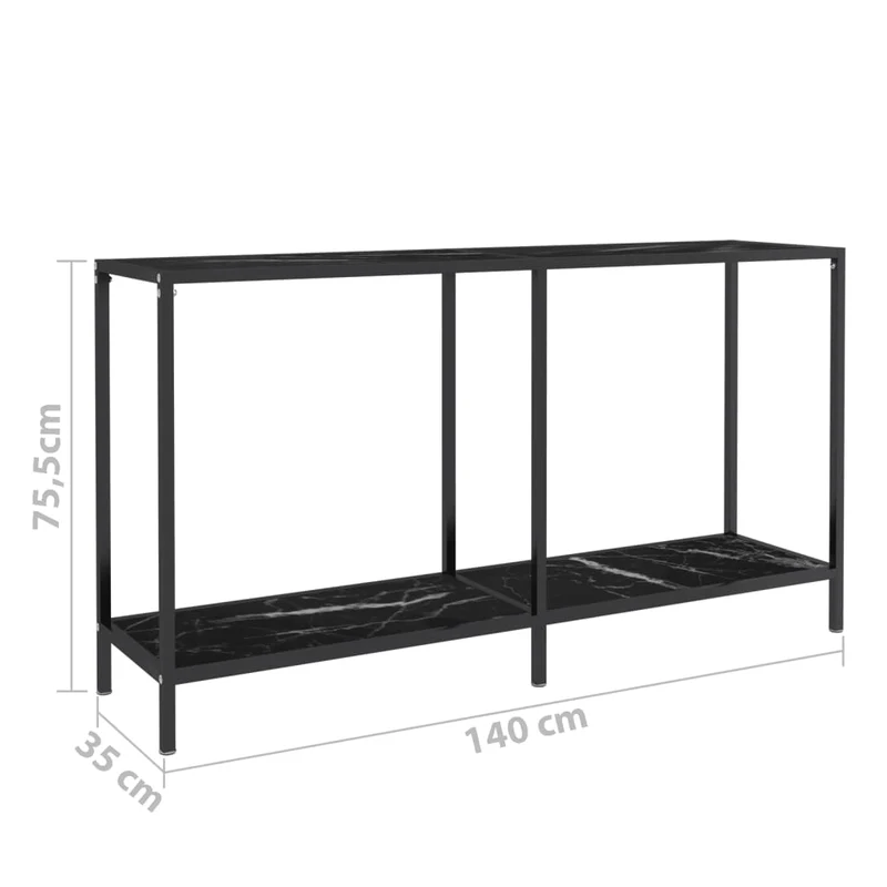 Meuble console d'entrée moderne table d'appoint 140 x 35 x 75,5 cm verre trempé aspect marbre noir et acier DEC032111