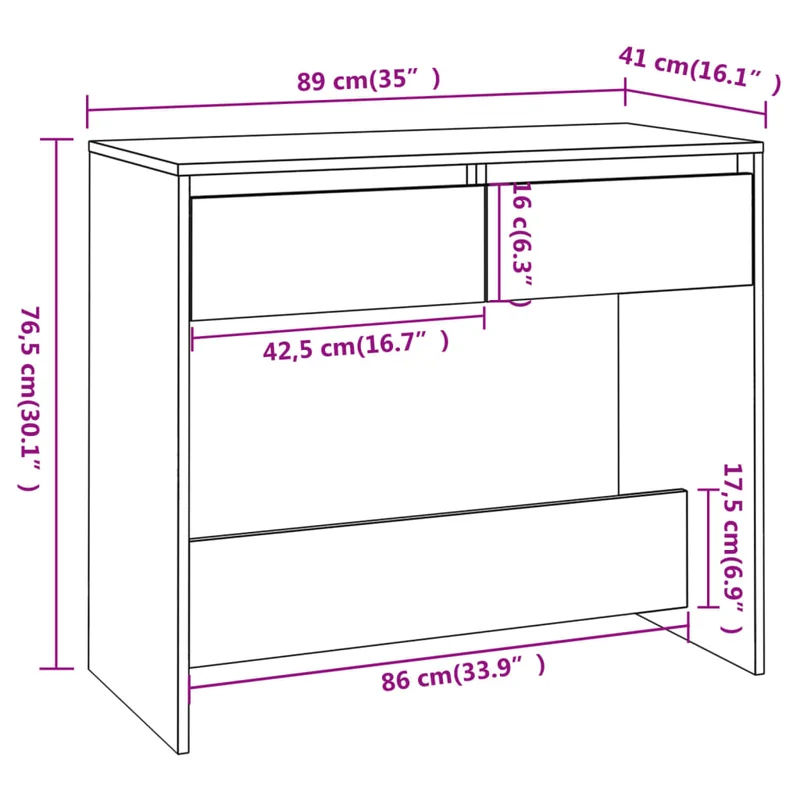 Meuble console d'entrée moderne avec tiroirs 89 x 41 x 76,5 cm bois d'ingénierie gris DEC032018