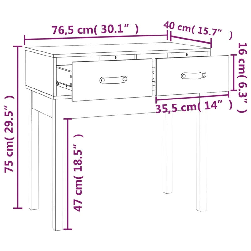 Meuble console d'entrée moderne avec tiroirs 76,5 x 40 x 75 cm bois de pin gris DEC032005