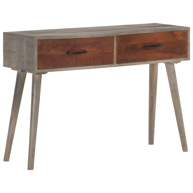 Meuble console d'entrée moderne table d'appoint avec tiroirs 110 x 35 x 75 cm bois de manguier massif gris et marron DEC031994