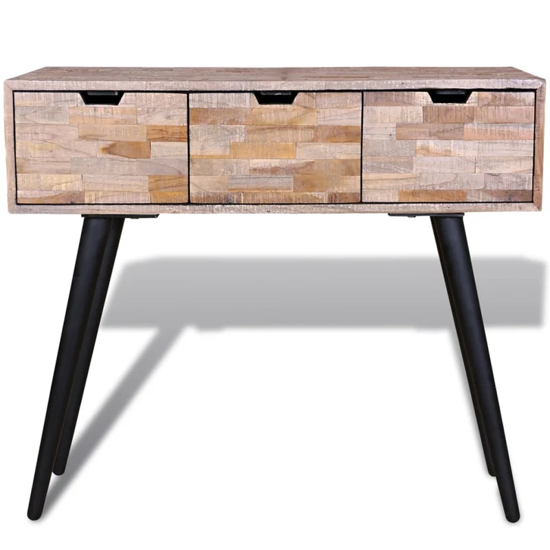 Meuble console d'entrée moderne avec 3 tiroirs en bois de teck recyclé et fer DEC031627