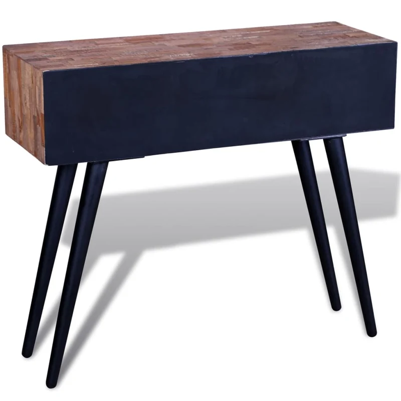 Meuble console d'entrée moderne avec 3 tiroirs en bois de teck recyclé et fer DEC031627