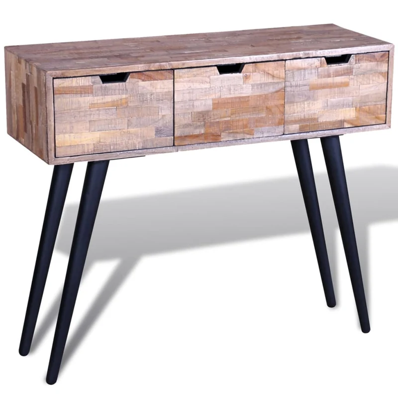 Meuble console d'entrée moderne avec 3 tiroirs en bois de teck recyclé et fer DEC031627