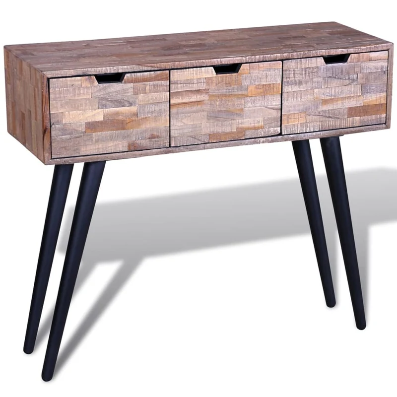 Meuble console d'entrée moderne avec 3 tiroirs en bois de teck recyclé et fer DEC031627