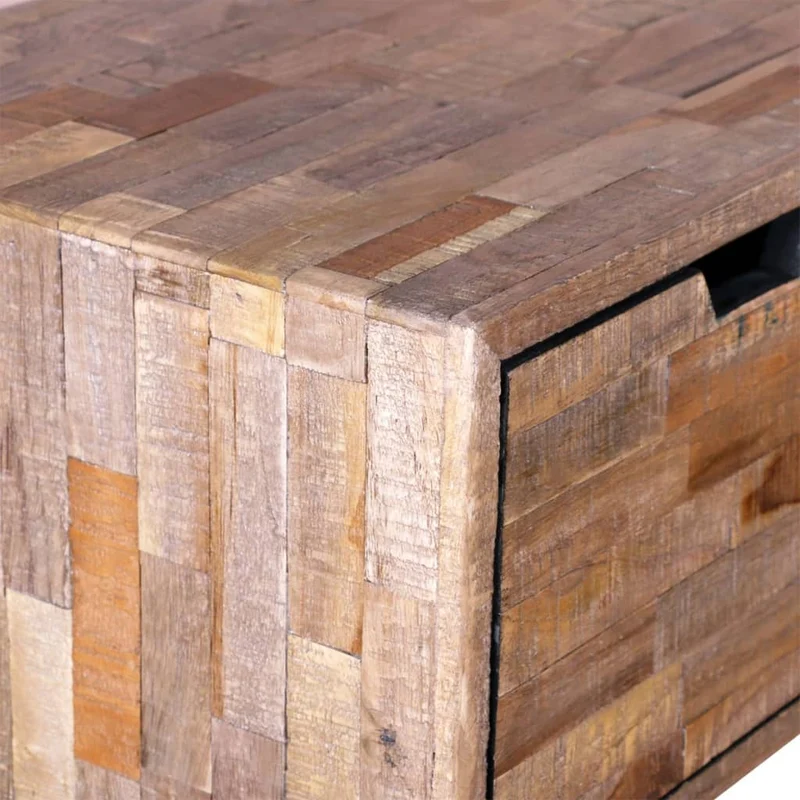 Meuble console d'entrée moderne avec 3 tiroirs en bois de teck recyclé et fer DEC031627