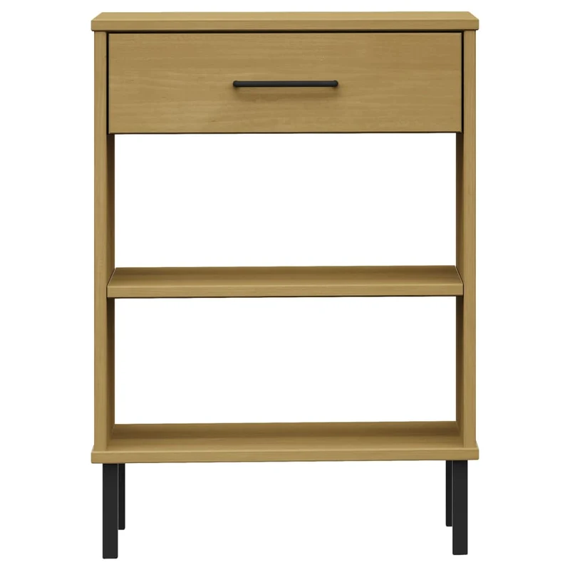 Table d'appoint console pratique avec tiroirs pieds en métalet bois pin marron DEC031372