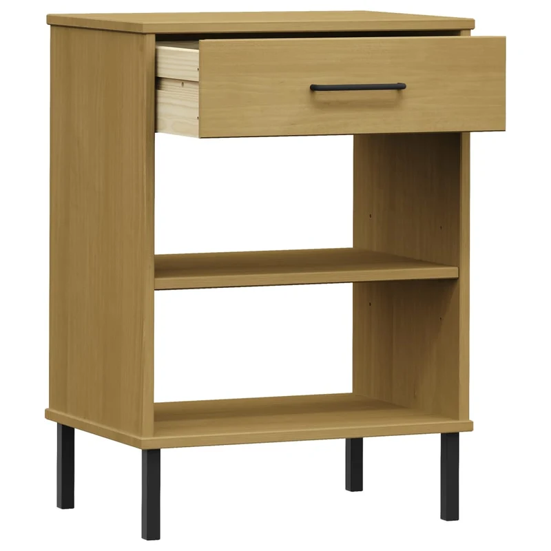 Table d'appoint console pratique avec tiroirs pieds en métalet bois pin marron DEC031372