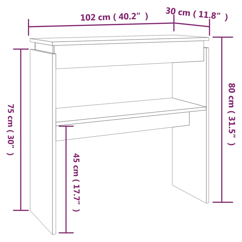Table d'appoint console pratique avec étagère 102 x 30 x 80 cm bois d'ingénierie gris DEC032212
