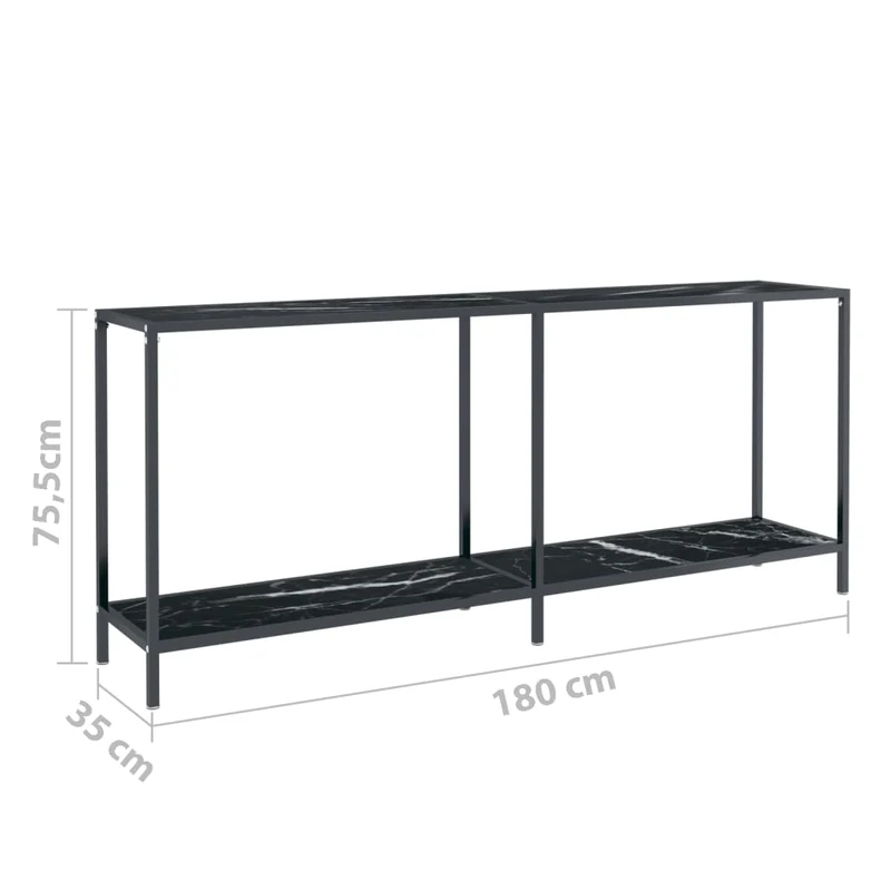 Table d'appoint console pratique pour une entrée organisée 180 x 35 x 75,5 cm verre trempé et acier noir DEC032128