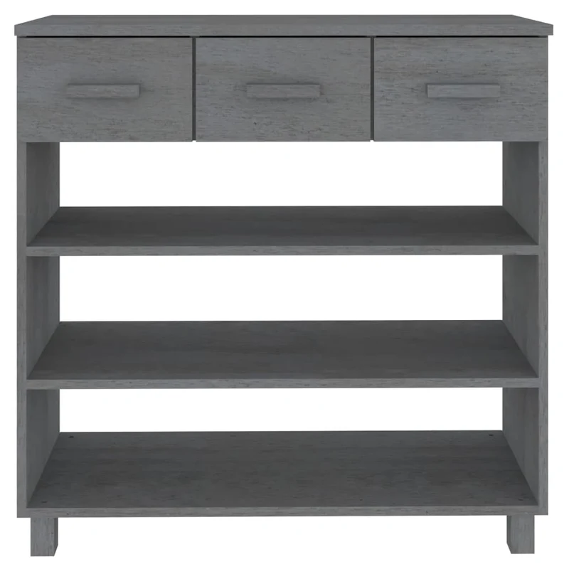 Table d'appoint console avec tiroirs de rangement et étagères 90 x 35 x 90 cm bois de pin gris DEC032022