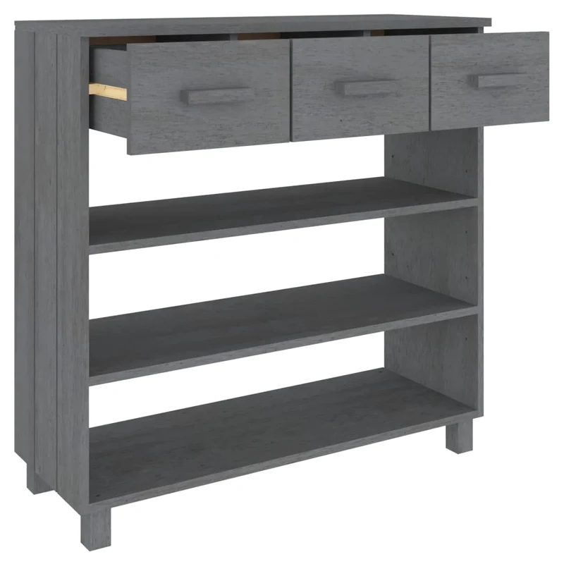 Table d'appoint console avec tiroirs de rangement et étagères 90 x 35 x 90 cm bois de pin gris DEC032022
