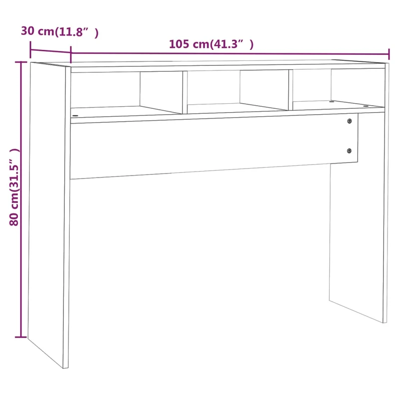 Table d'appoint console pratique avec compartiments de rangement 105 x 30 x 80 cm bois d'ingénierie couleur chêne DEC031928