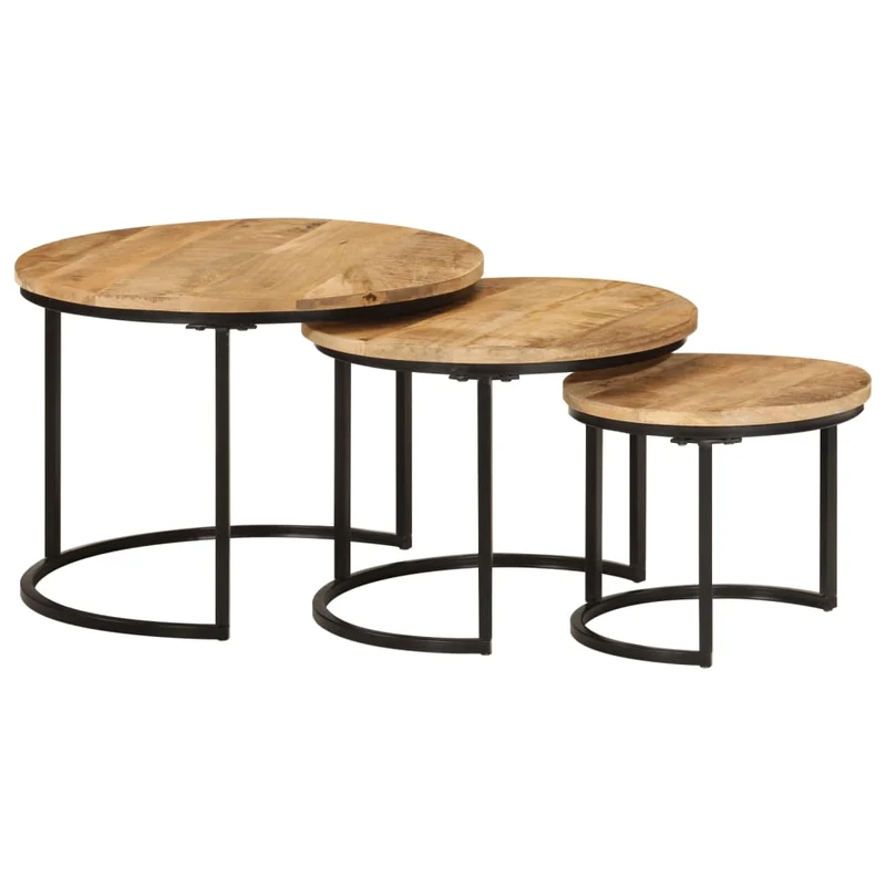 Set de 3 tables basse gigognes en bois de manguier et fer DEC031324