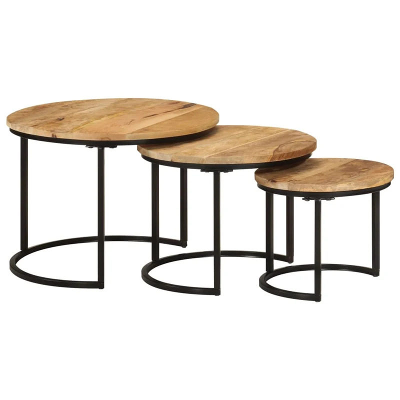 Set de 3 tables basse gigognes en bois de manguier et fer DEC031324