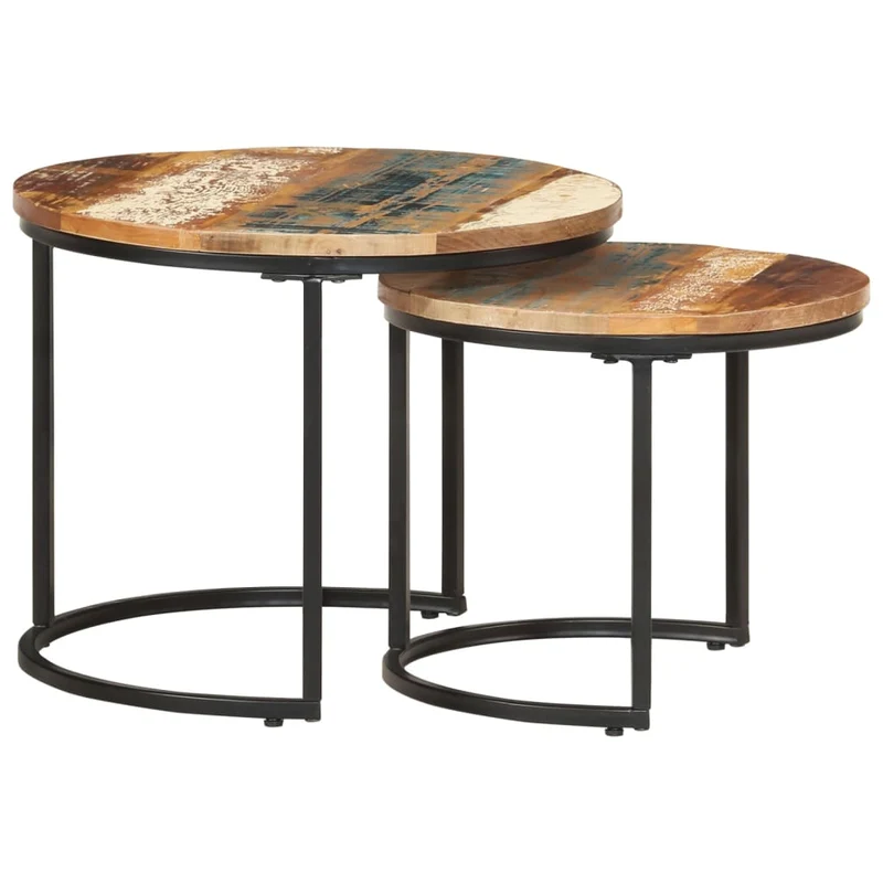 Set de 2 tables basse gigognes en bois de récupération et fer DEC031320