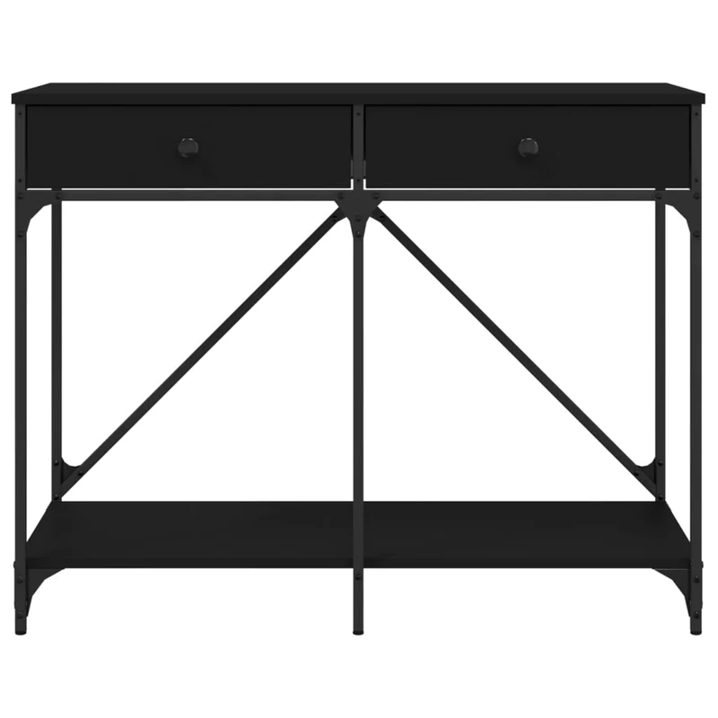 Meuble d'entrée table console design élégant avec tiroirs 100 x 39 x 78,5 cm bois d'ingénierie et acier noir DEC032085