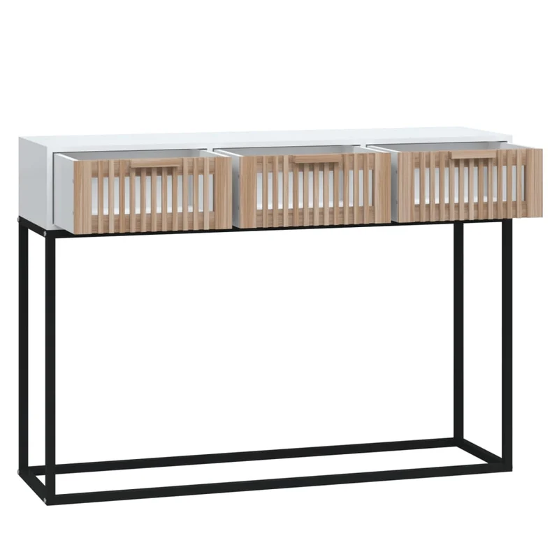 Meuble d'entrée table console design élégant avec tiroirs 105 x 30 x 75 cm bois d'ingénierie blanc et fer DEC031684