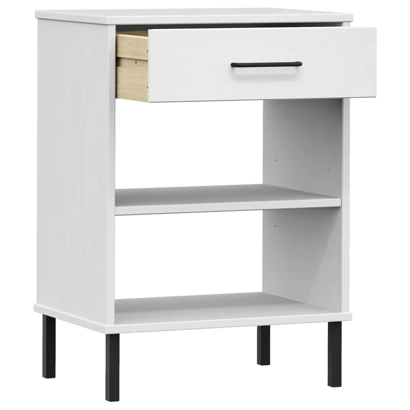 Armoire console avec tiroir et deux compartiments avec pieds en métal et bois de pin blanc DEC031369