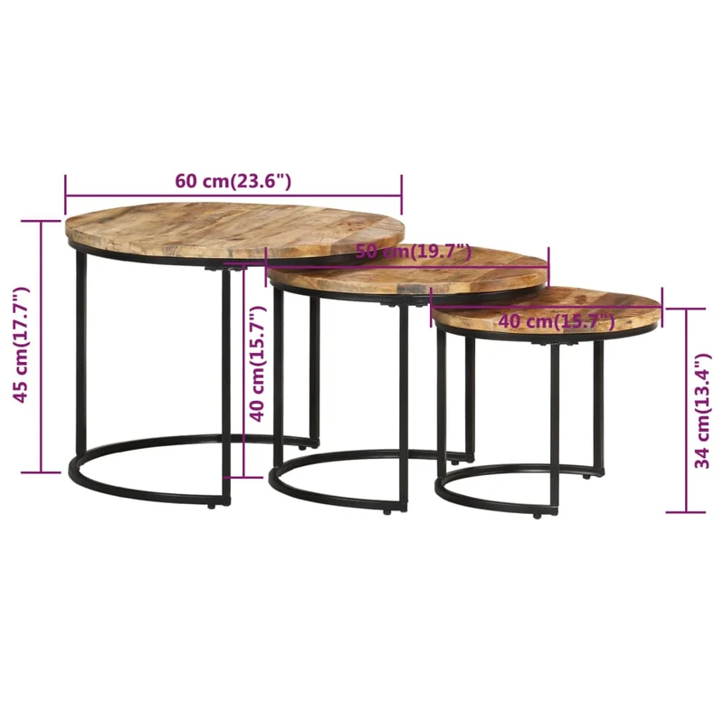 Set de 3 tables d'appoint gigognes en bois de manguier et fer DEC031323