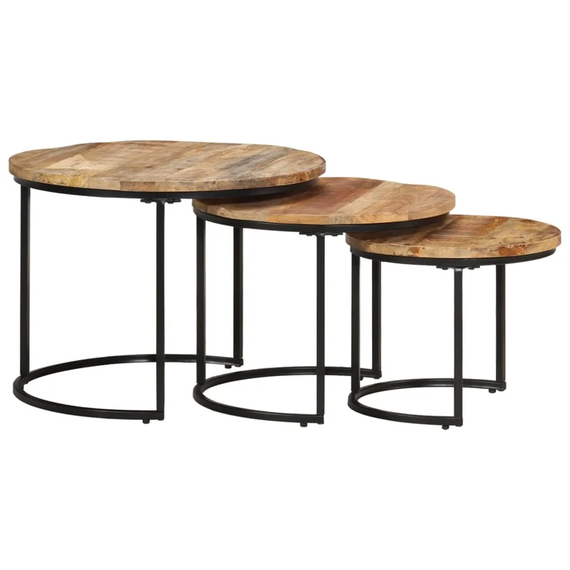 Set de 3 tables d'appoint gigognes en bois de manguier et fer DEC031323