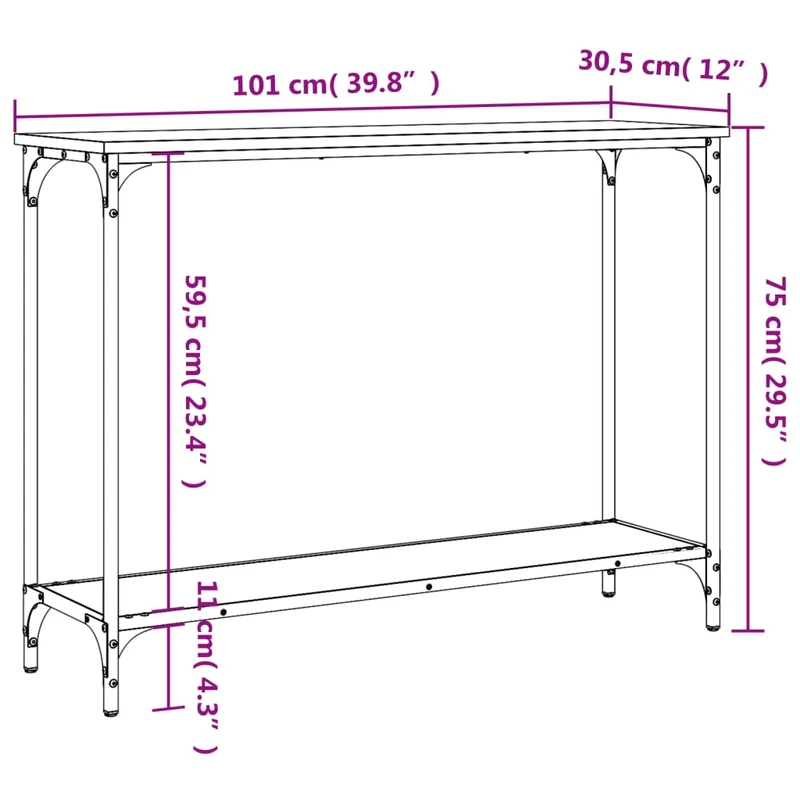 Table console fonctionnel et stylé avec étagère 101 x 30,5 x 75 cm bois d'ingénierie noir et métal DEC032088