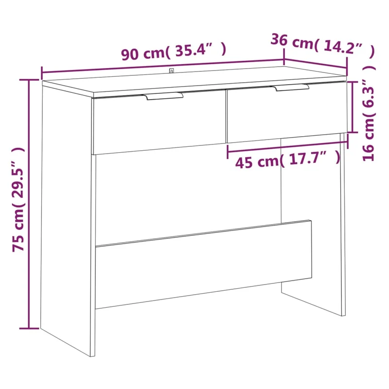 Table console d'entrée fonctionnel et stylé avec tiroirs 90 x 36 x 75 cm bois d'ingénierie couleur gris béton DEC032019