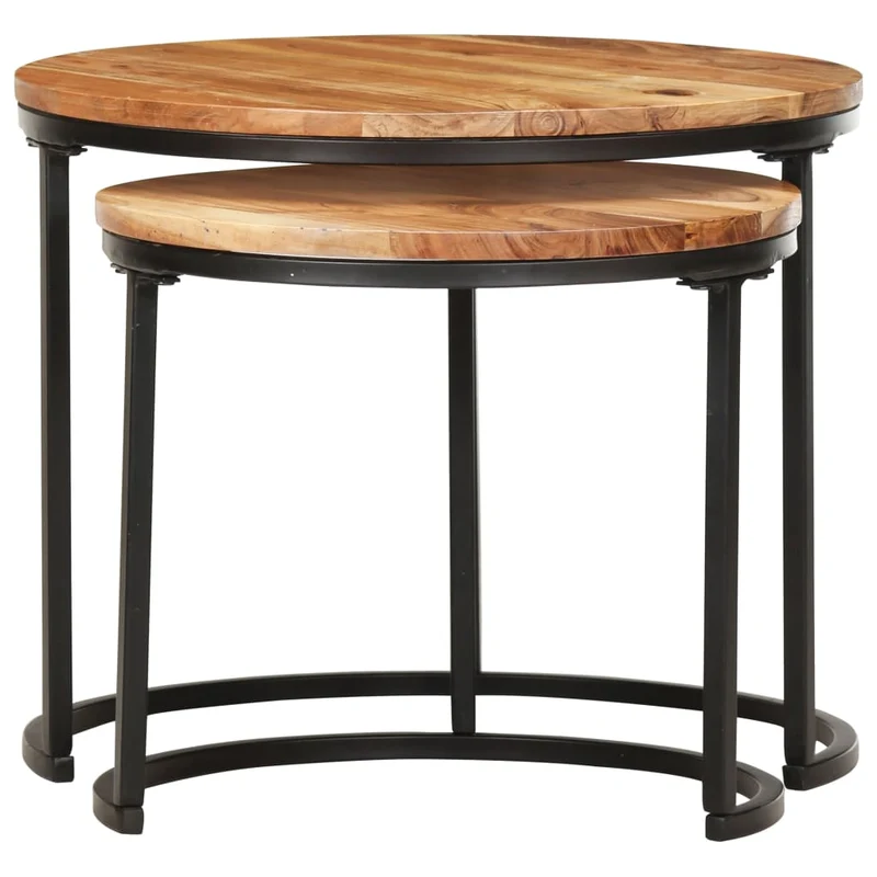 Ensemble de deux tables basse tables d'appoint gigognes en bois d'acacia et fer DEC031318