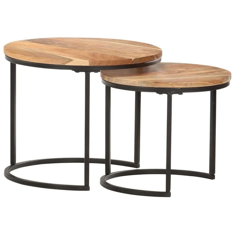 Ensemble de deux tables basse tables d'appoint gigognes en bois d'acacia et fer DEC031318
