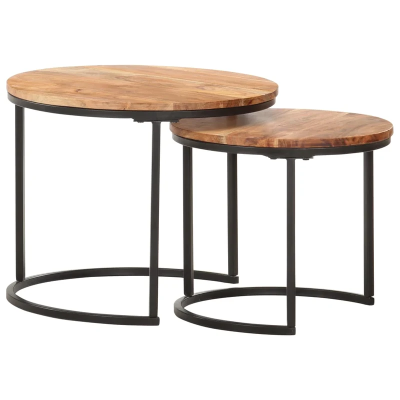 Ensemble de deux tables basse tables d'appoint gigognes en bois d'acacia et fer DEC031318