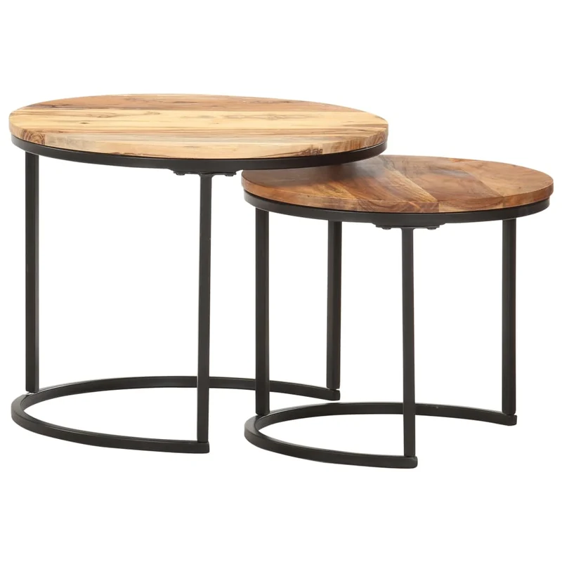 Ensemble de deux tables basse tables d'appoint gigognes en bois d'acacia et fer DEC031318
